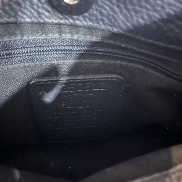 Brighton Gina Black Pebbled and Embossed Brown Trim Leather Hobo Bag (Used) - Picture 5 of 7